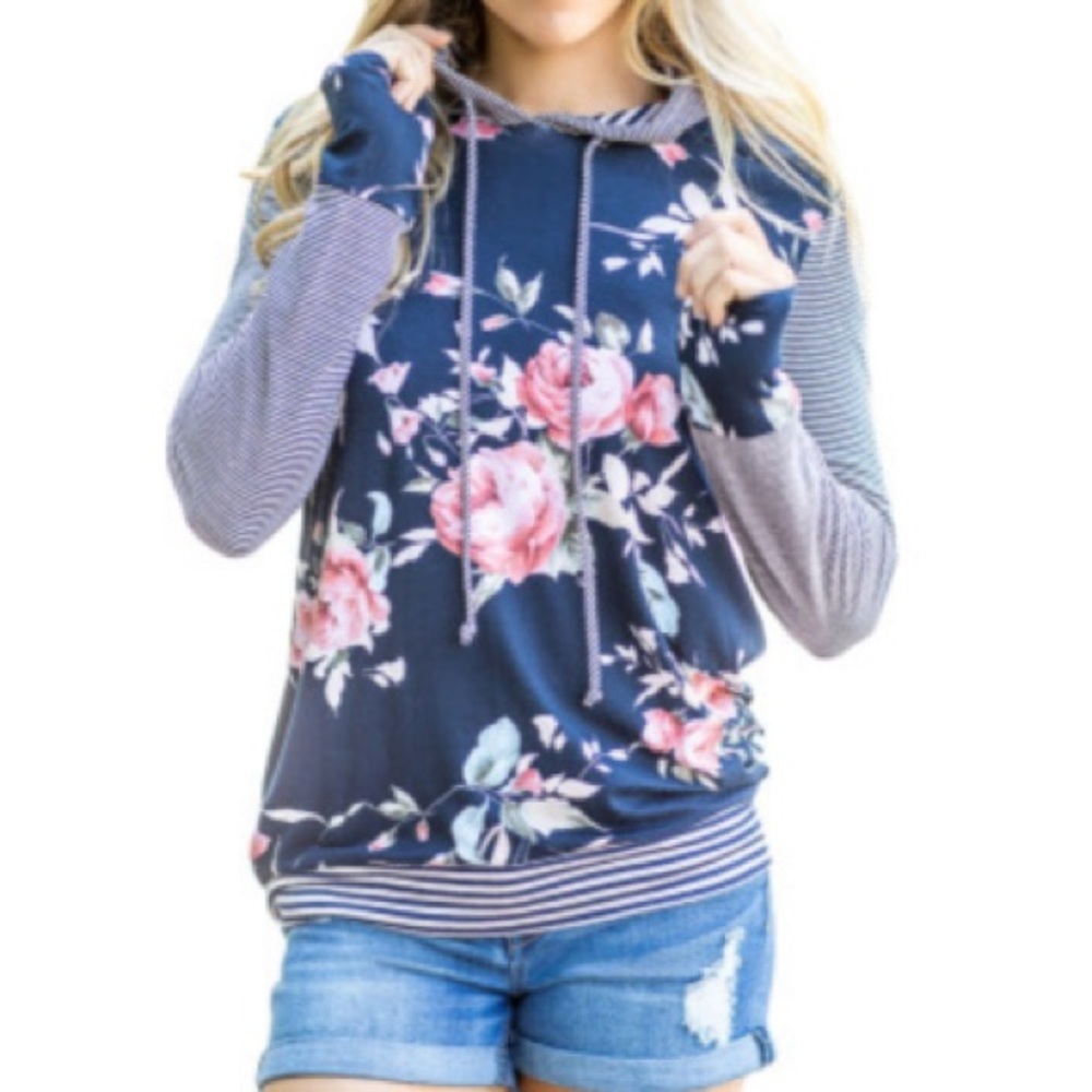 👚 2 for $38 👚 Blue Pinstripe & Floral Hoodie
